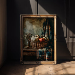 Rustic Pumpkin Basket Poster – Farmhouse Autumn Decor - Just Great Posters