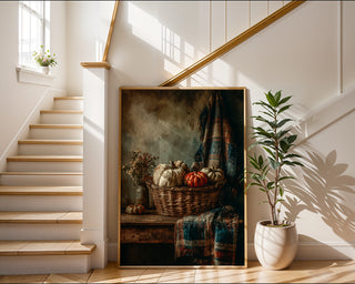 Rustic Pumpkin Basket Poster – Farmhouse Autumn Decor - Just Great Posters