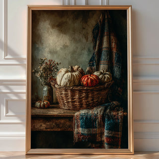 Rustic Pumpkin Basket Poster – Farmhouse Autumn Decor - Just Great Posters