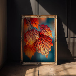 Autumn Leaves Close - Up Print – Fiery Red Foliage Wall Art with Magical Detail - Just Great Posters