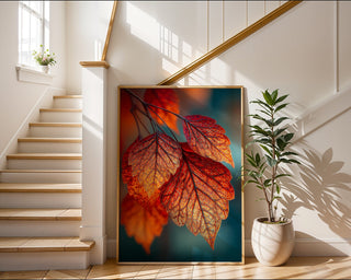 Autumn Leaves Close - Up Print – Fiery Red Foliage Wall Art with Magical Detail - Just Great Posters