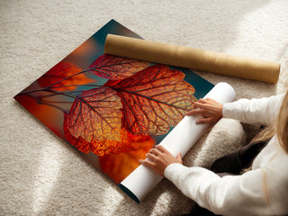 Autumn Leaves Close - Up Print – Fiery Red Foliage Wall Art with Magical Detail - Just Great Posters