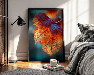 Backlit Autumn Leaves Macro Print – Glowing Fall Wall Art in Fiery Reds & Oranges - Just Great Posters