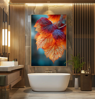 Backlit Autumn Leaves Macro Print – Glowing Fall Wall Art in Fiery Reds & Oranges - Just Great Posters