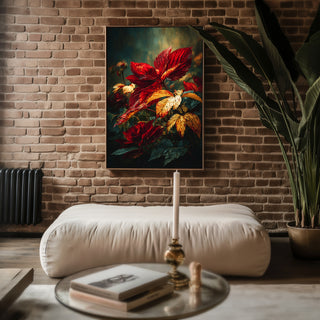 Autumn Leaves Print – Moody Red & Gold Botanical Wall Art - Just Great Posters