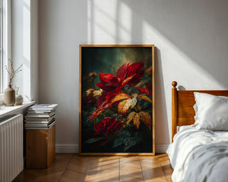 Autumn Leaves Print – Moody Red & Gold Botanical Wall Art - Just Great Posters