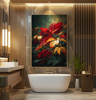 Autumn Leaves Print – Moody Red & Gold Botanical Wall Art - Just Great Posters