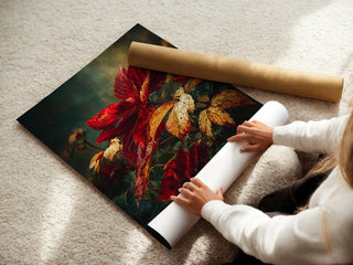 Autumn Leaves Print – Moody Red & Gold Botanical Wall Art - Just Great Posters