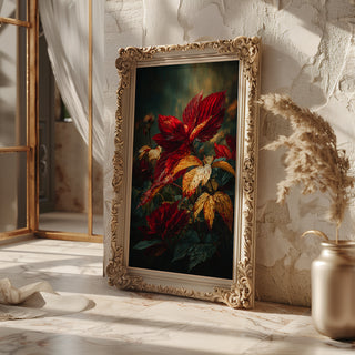 Autumn Leaves Print – Moody Red & Gold Botanical Wall Art - Just Great Posters