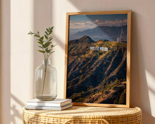 Golden Hour in LA – Hollywood Sign Hills Landscape Photography Print - Just Great Posters