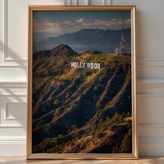 Golden Hour in LA – Hollywood Sign Hills Landscape Photography Print - Just Great Posters