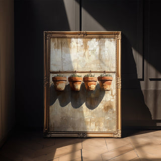 Terracotta Quartet – Minimalist Potted Plant Study - Just Great Posters