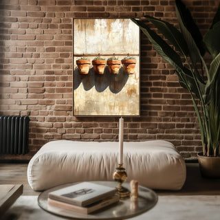 Terracotta Quartet – Minimalist Potted Plant Study - Just Great Posters