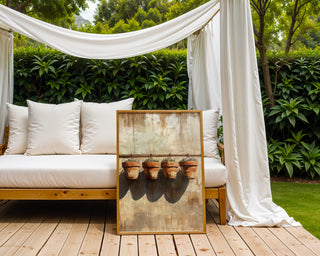 Terracotta Quartet – Minimalist Potted Plant Study - Just Great Posters