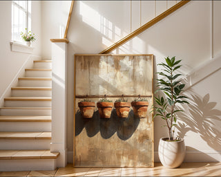 Terracotta Quartet – Minimalist Potted Plant Study - Just Great Posters