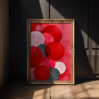 Crimson & Ivory Circles Abstract – Bold Red Watercolor Geometric Poster - Just Great Posters