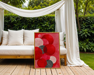 Crimson & Ivory Circles Abstract – Bold Red Watercolor Geometric Poster - Just Great Posters