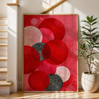 Crimson & Ivory Circles Abstract – Bold Red Watercolor Geometric Poster - Just Great Posters