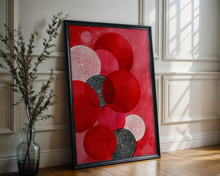 Crimson & Ivory Circles Abstract – Bold Red Watercolor Geometric Poster - Just Great Posters