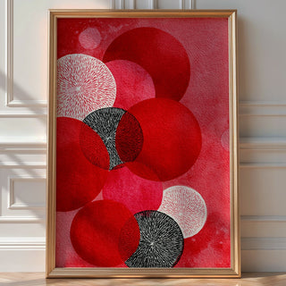 Crimson & Ivory Circles Abstract – Bold Red Watercolor Geometric Poster - Just Great Posters