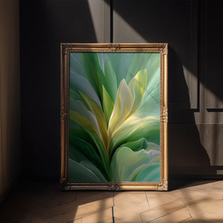 Verdant Light Poster – Abstract Botanical Wall Art in Green and Gold Tones - Just Great Posters