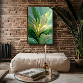 Verdant Light Poster – Abstract Botanical Wall Art in Green and Gold Tones - Just Great Posters