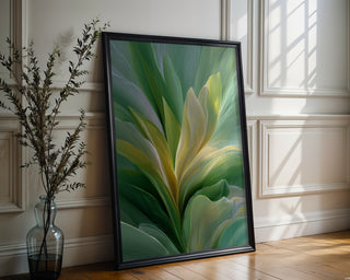 Verdant Light Poster – Abstract Botanical Wall Art in Green and Gold Tones - Just Great Posters