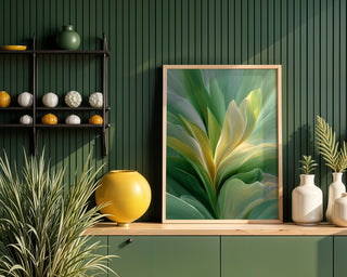 Verdant Light Poster – Abstract Botanical Wall Art in Green and Gold Tones - Just Great Posters