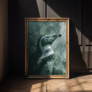 Penguin Portrait Poster – Monochrome Arctic Bird Wall Art Print - Just Great Posters