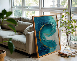 Oceanic Teal Bubble Abstract – Bold Watercolor Wall Art Print - Just Great Posters