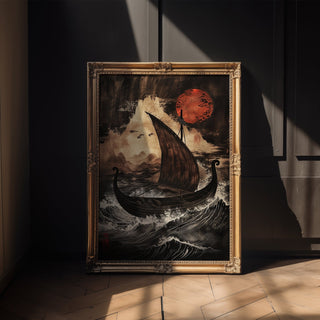 Nordic Voyage – Viking Longboat in Ukiyo‑e Wave - Just Great Posters