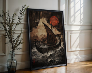 Nordic Voyage – Viking Longboat in Ukiyo‑e Wave - Just Great Posters