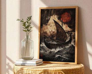 Nordic Voyage – Viking Longboat in Ukiyo‑e Wave - Just Great Posters