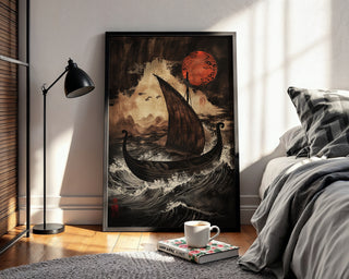 Nordic Voyage – Viking Longboat in Ukiyo‑e Wave - Just Great Posters