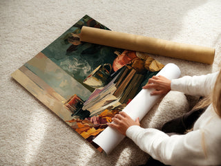 Autumn Reading Nook Poster – Cozy Books & Pumpkin Still Life - Just Great Posters