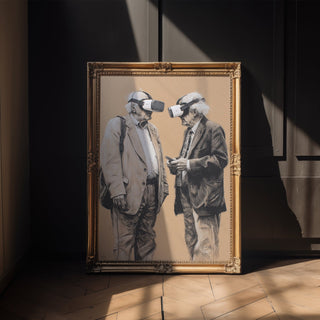 Banksy‑Style Satire: VR‑Goggles Grandpa Duo - Just Great Posters