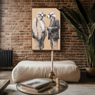 Banksy‑Style Satire: VR‑Goggles Grandpa Duo - Just Great Posters