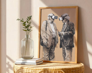 Banksy‑Style Satire: VR‑Goggles Grandpa Duo - Just Great Posters