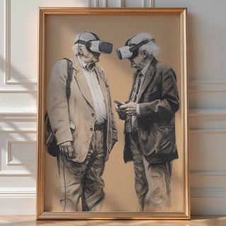 Banksy‑Style Satire: VR‑Goggles Grandpa Duo - Just Great Posters