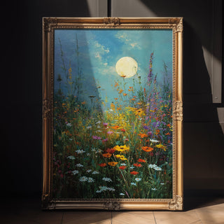 Moonlit Wildflower Meadow – Dreamy Night Floral Wall Art Print - Just Great Posters