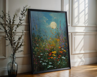 Moonlit Wildflower Meadow – Dreamy Night Floral Wall Art Print - Just Great Posters