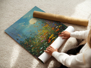 Moonlit Wildflower Meadow – Dreamy Night Floral Wall Art Print - Just Great Posters