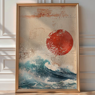 Red Sun & Wave Abstract Print - Just Great Posters