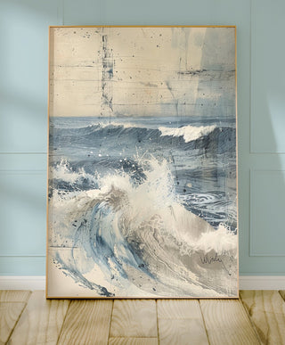 Ocean Wave Art Print – Abstract Coastal Wall Decor in Blue & Beige - Just Great Posters