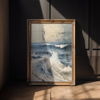 Ocean Wave Art Print – Abstract Coastal Wall Decor in Blue & Beige - Just Great Posters