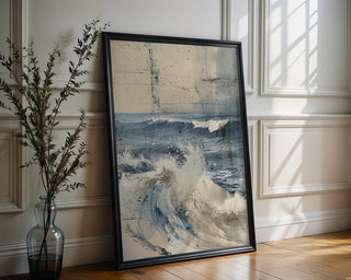 Ocean Wave Art Print – Abstract Coastal Wall Decor in Blue & Beige - Just Great Posters