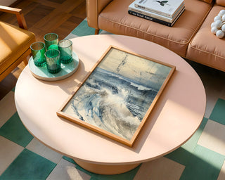 Ocean Wave Art Print – Abstract Coastal Wall Decor in Blue & Beige - Just Great Posters