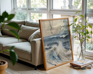 Ocean Wave Art Print – Abstract Coastal Wall Decor in Blue & Beige - Just Great Posters