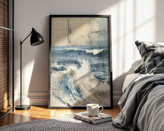 Ocean Wave Art Print – Abstract Coastal Wall Decor in Blue & Beige - Just Great Posters