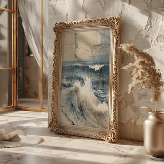 Ocean Wave Art Print – Abstract Coastal Wall Decor in Blue & Beige - Just Great Posters